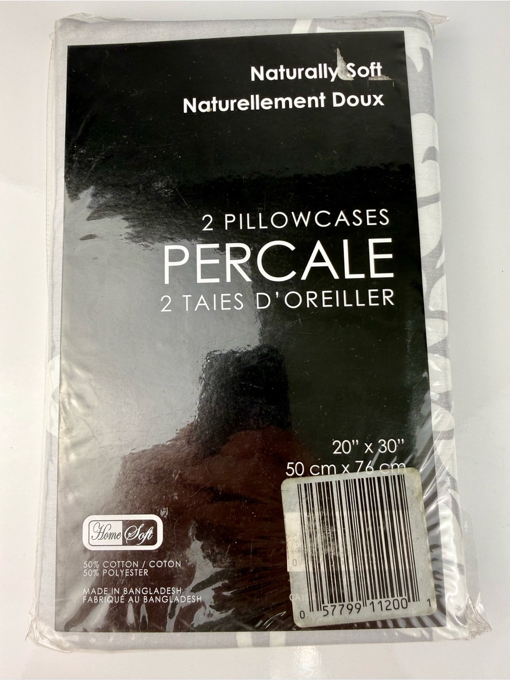 Home Soft Percale Pillowcases Standard 20x30 Grey Ornamental 2-Pack